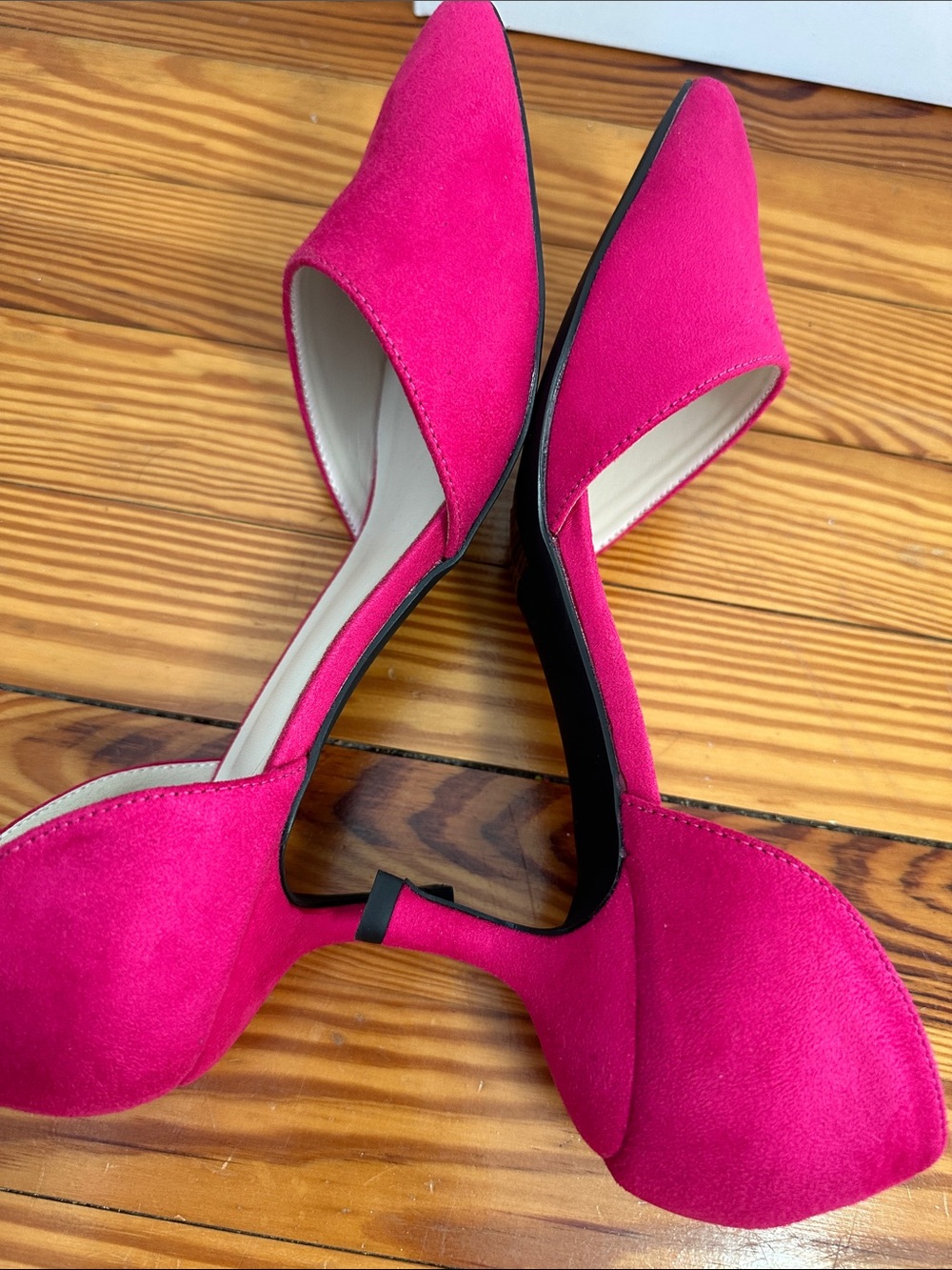 Hot Pink suede D’Orsay kitten heels, size 9 pink low heels, bright pink heels,